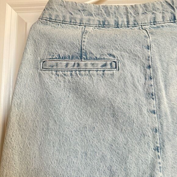 High Rise Waist Gold Button Straight Leg Jeans Denim Pants Sz Large - Picture 8 of 10